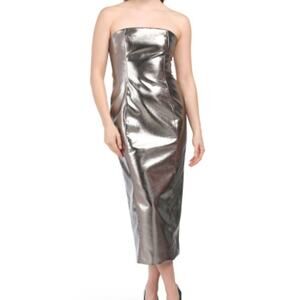 7 For All Mankind Silver Strapless Dress
